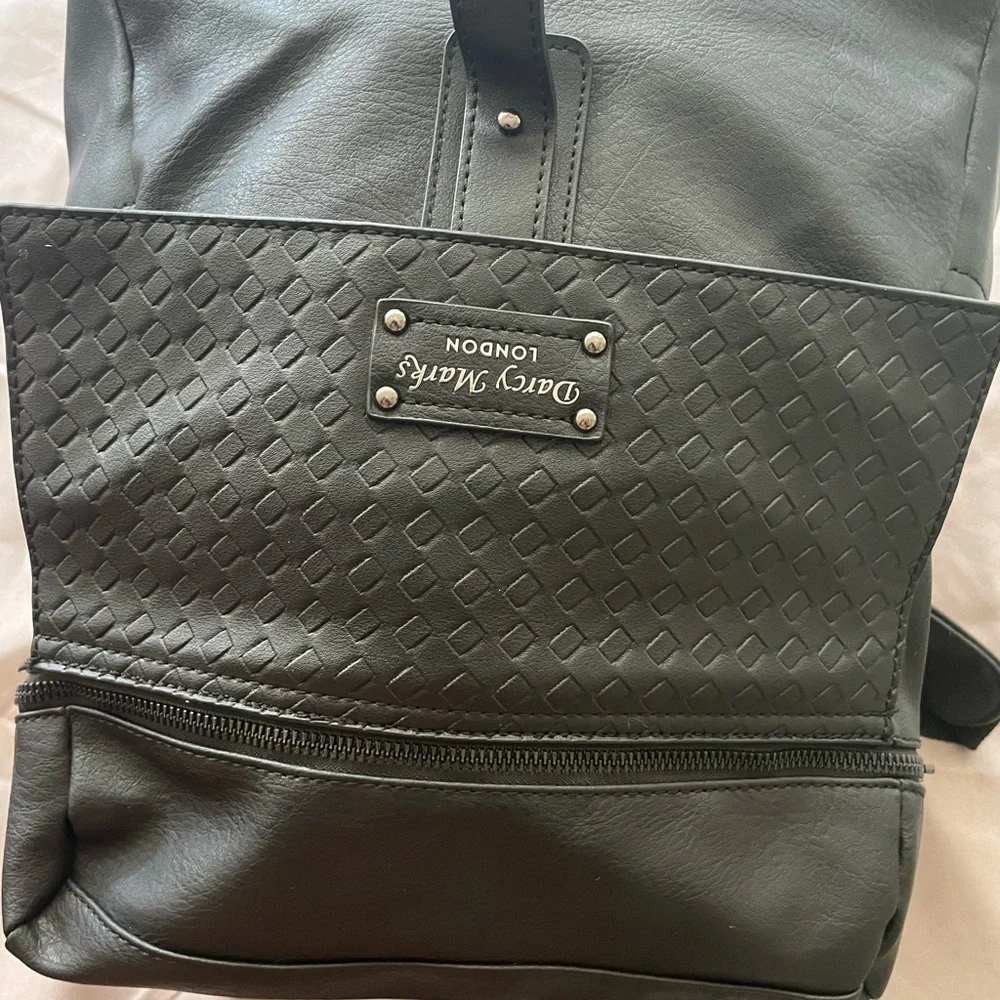 Darcy Marks London Vegan Leather Black‎ Backpack Purse Bag 12x12x5”